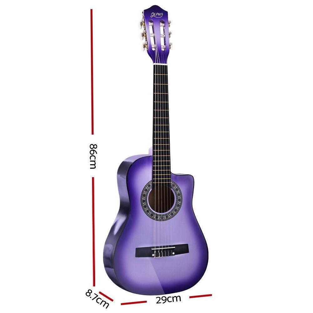 Alpha 34'' Inch Guitar Classical Acoustic Cutaway Wooden Ideal Kids Gift Children 1/2 Size Purple - John Cootes