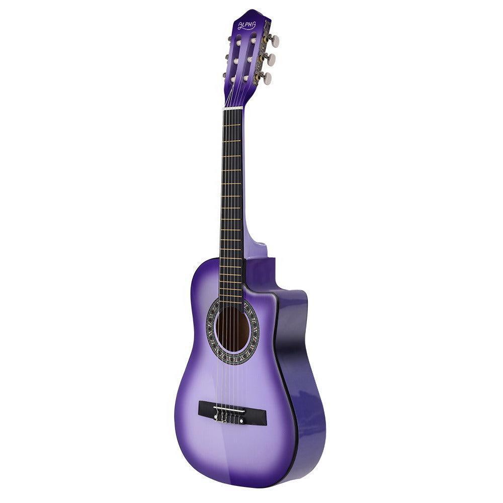 Alpha 34'' Inch Guitar Classical Acoustic Cutaway Wooden Ideal Kids Gift Children 1/2 Size Purple with Capo Tuner - John Cootes