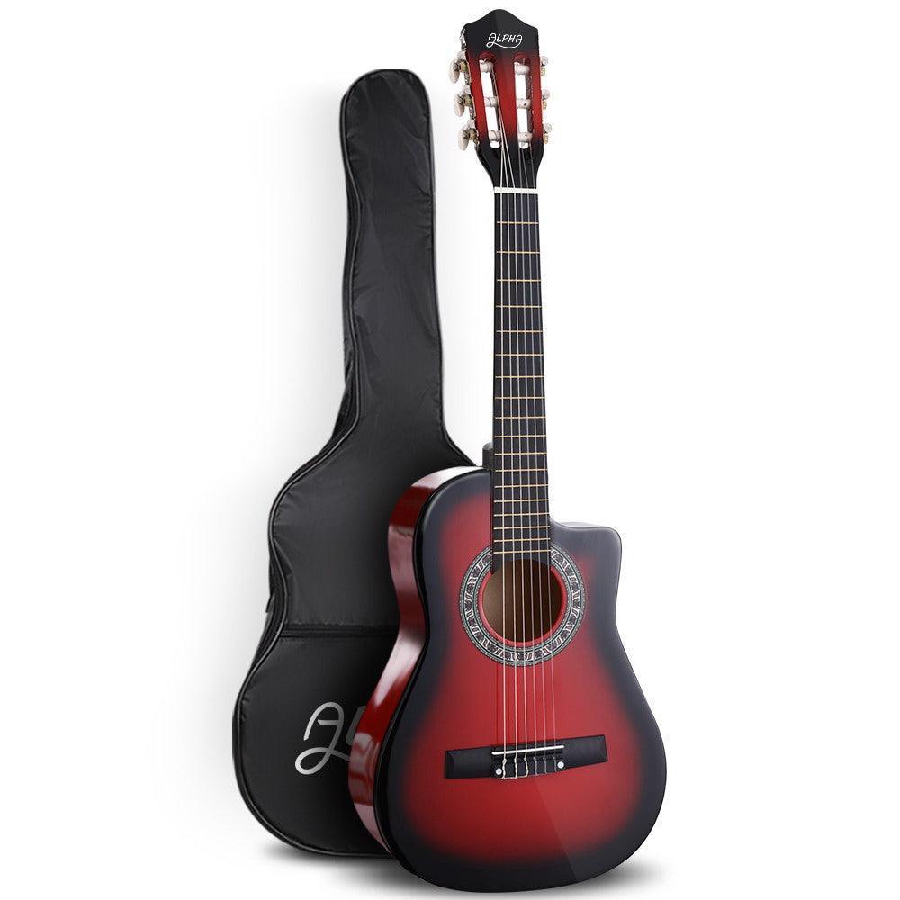 Alpha 34'' Inch Guitar Classical Acoustic Cutaway Wooden Ideal Kids Gift Children 1/2 Size Red - John Cootes