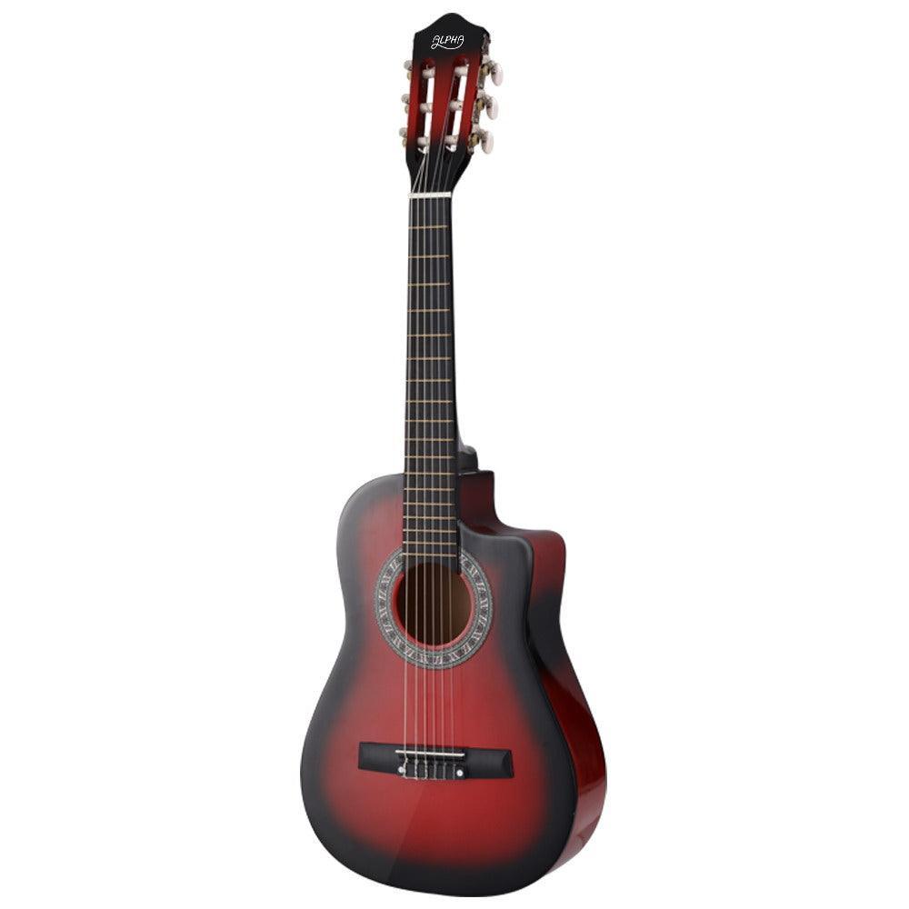 Alpha 34'' Inch Guitar Classical Acoustic Cutaway Wooden Ideal Kids Gift Children 1/2 Size Red - John Cootes