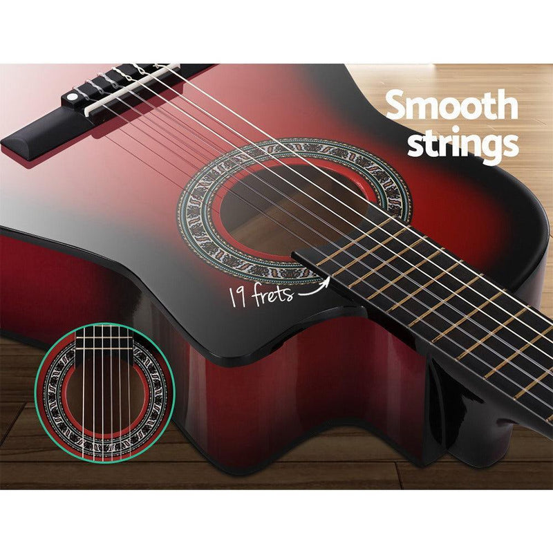 Alpha 34'' Inch Guitar Classical Acoustic Cutaway Wooden Ideal Kids Gift Children 1/2 Size Red - John Cootes