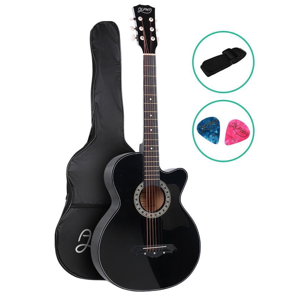 ALPHA 38 Inch Wooden Acoustic Guitar Black - John Cootes