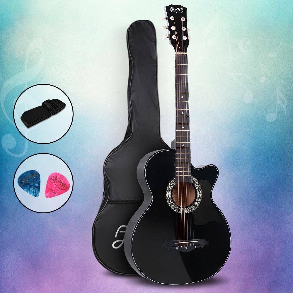 ALPHA 38 Inch Wooden Acoustic Guitar Black - John Cootes