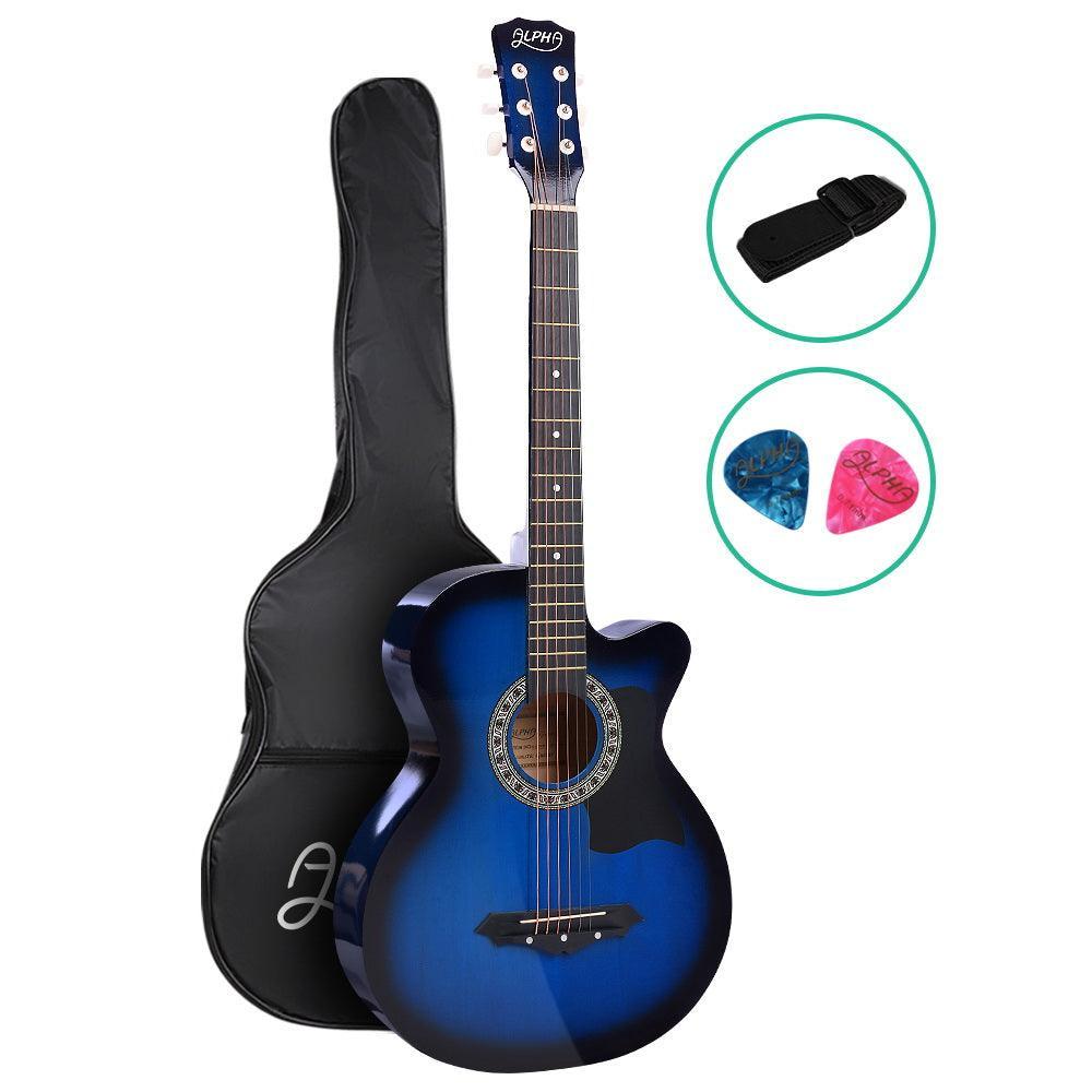 ALPHA 38 Inch Wooden Acoustic Guitar Blue - John Cootes