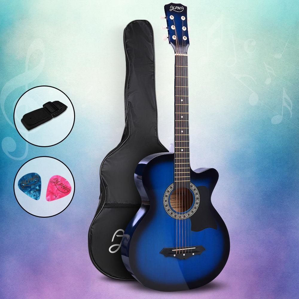 ALPHA 38 Inch Wooden Acoustic Guitar Blue - John Cootes