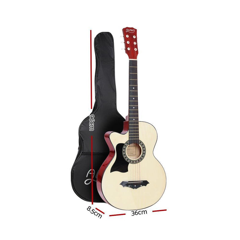 ALPHA 38 Inch Wooden Acoustic Guitar Left handed with Accessories set Natural Wood - John Cootes