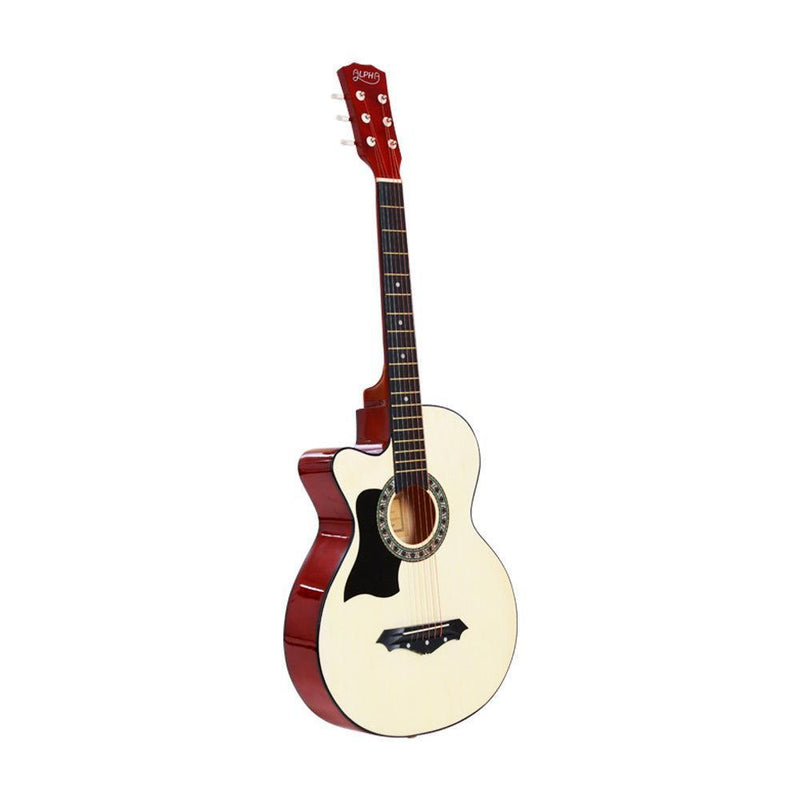 ALPHA 38 Inch Wooden Acoustic Guitar Left handed with Accessories set Natural Wood - John Cootes