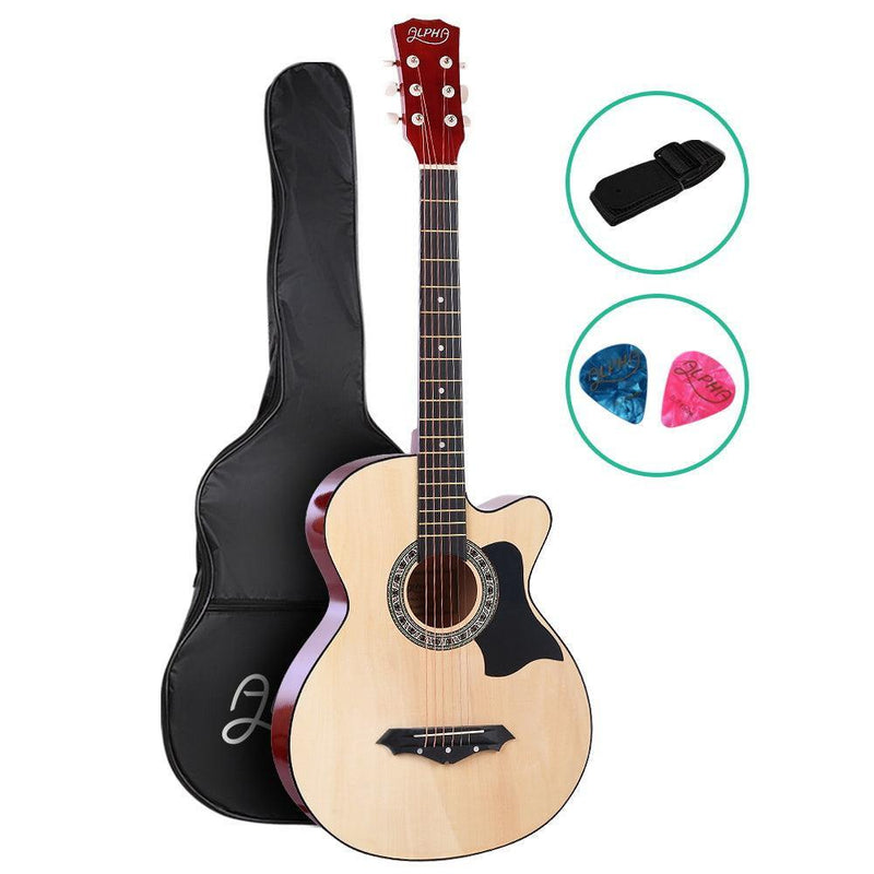 ALPHA 38 Inch Wooden Acoustic Guitar Natural Wood - John Cootes