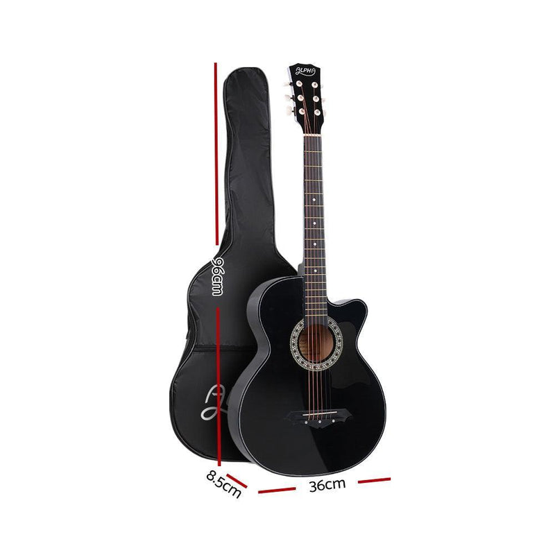 ALPHA 38 Inch Wooden Acoustic Guitar with Accessories set Black - John Cootes