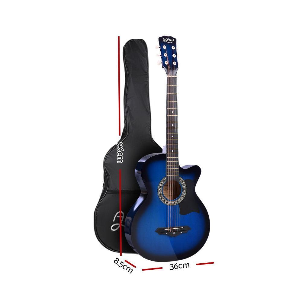 ALPHA 38 Inch Wooden Acoustic Guitar with Accessories set Blue - John Cootes