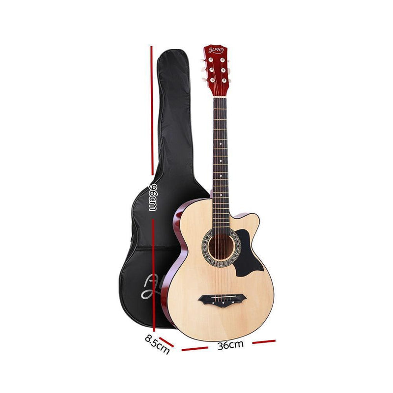 ALPHA 38 Inch Wooden Acoustic Guitar with Accessories set Natural Wood - John Cootes