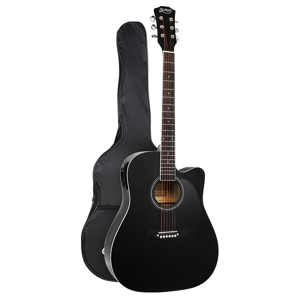 Alpha 41'' Inch Electric Acoustic Guitar Wooden Classical Full Size EQ Bass Black - John Cootes