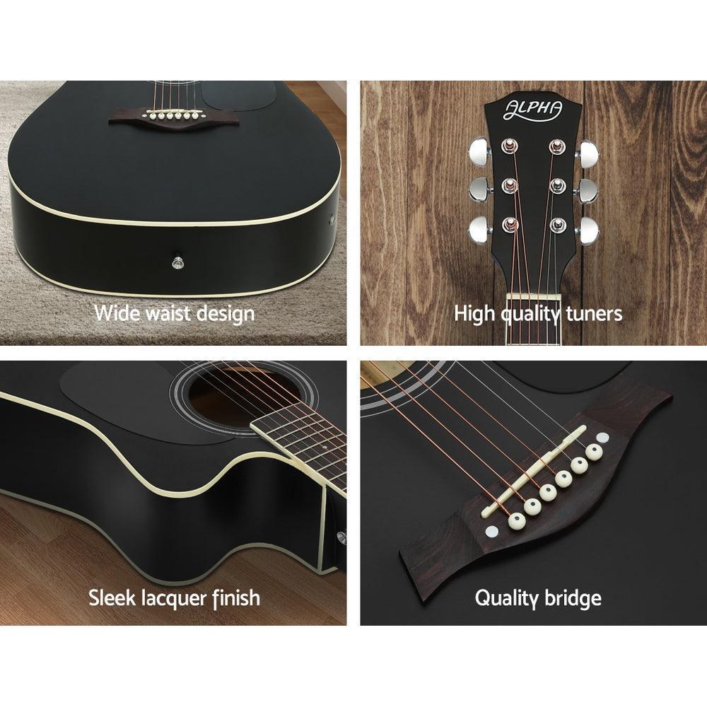 Alpha 41'' Inch Electric Acoustic Guitar Wooden Classical Full Size EQ Bass Black - John Cootes