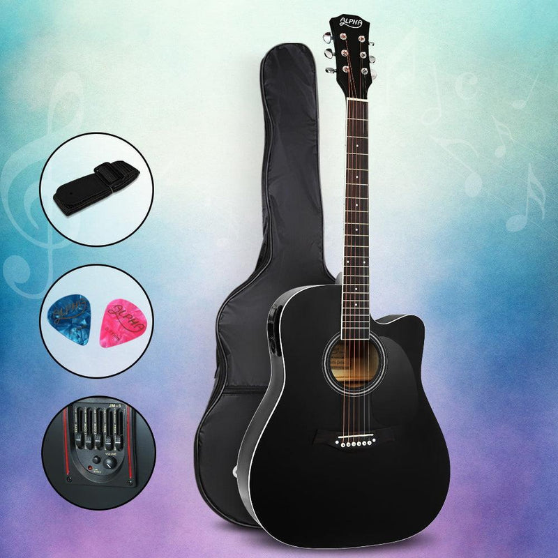 Alpha 41'' Inch Electric Acoustic Guitar Wooden Classical Full Size EQ Bass Black - John Cootes