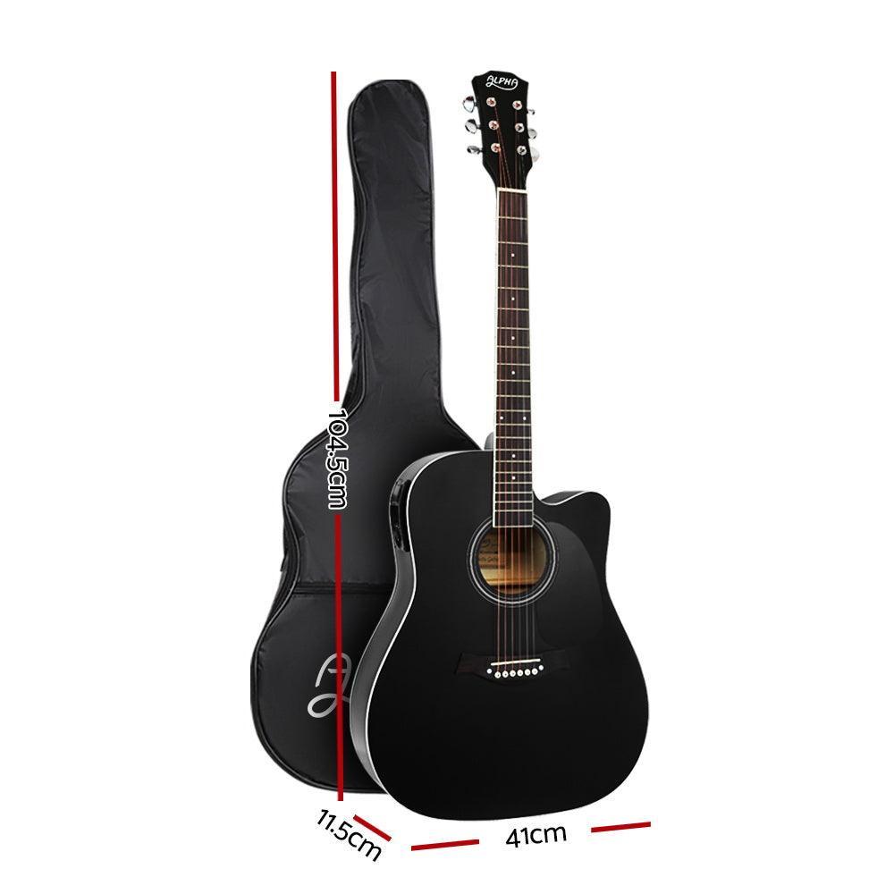 Alpha 41'' Inch Electric Acoustic Guitar Wooden Classical Full Size EQ Capo Black - John Cootes