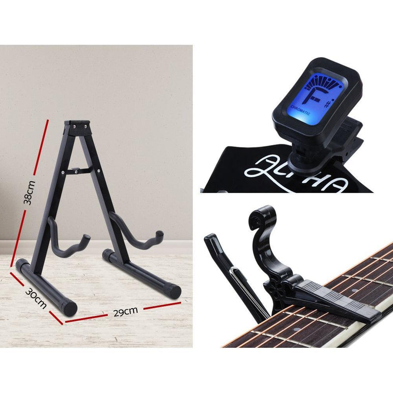 Alpha 41'' Inch Electric Acoustic Guitar Wooden Classical Full Size EQ Capo Black - John Cootes