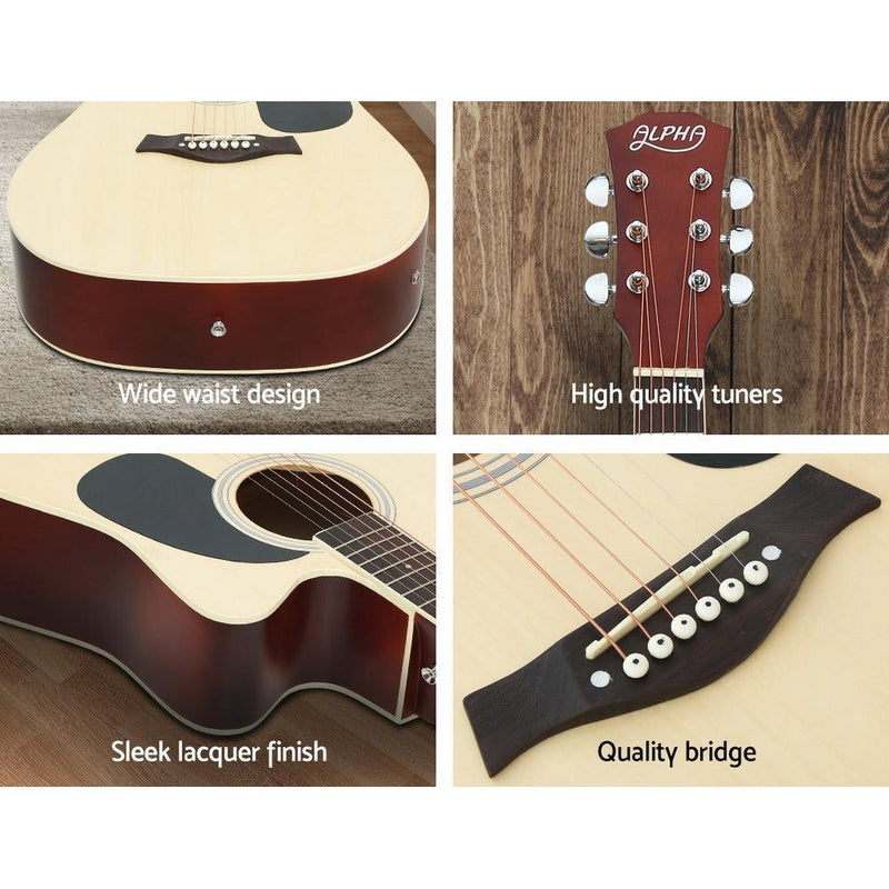 Alpha 41'' Inch Electric Acoustic Guitar Wooden Classical with Pickup Capo Tuner Bass Natural - John Cootes