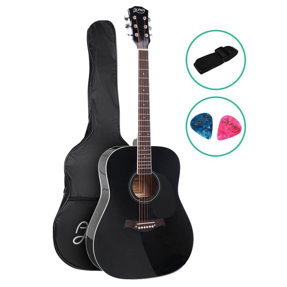 ALPHA 41 Inch Wooden Acoustic Guitar Black - John Cootes