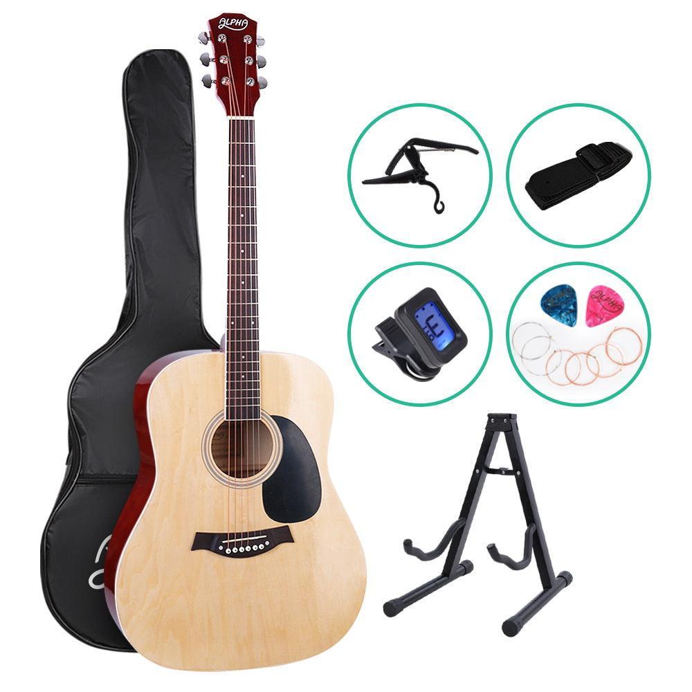 ALPHA 41 Inch Wooden Acoustic Guitar with Accessories set Natural Wood - John Cootes