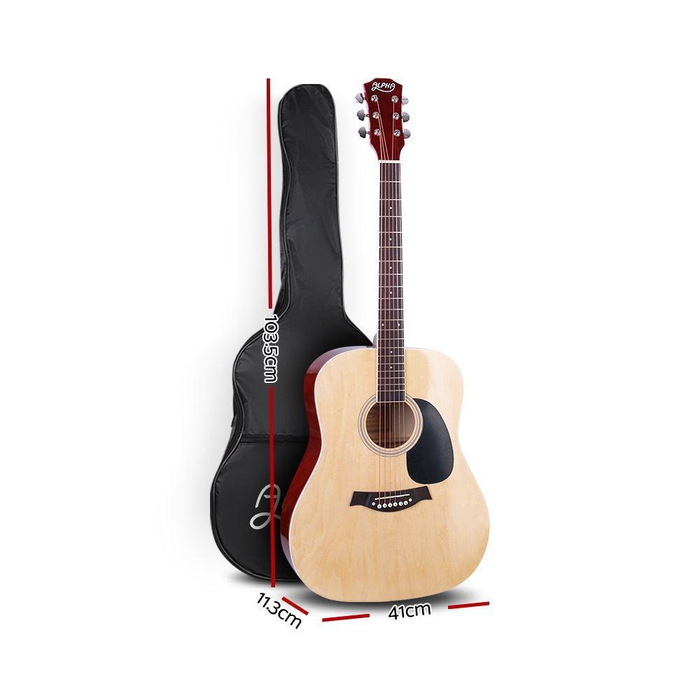 ALPHA 41 Inch Wooden Acoustic Guitar with Accessories set Natural Wood - John Cootes