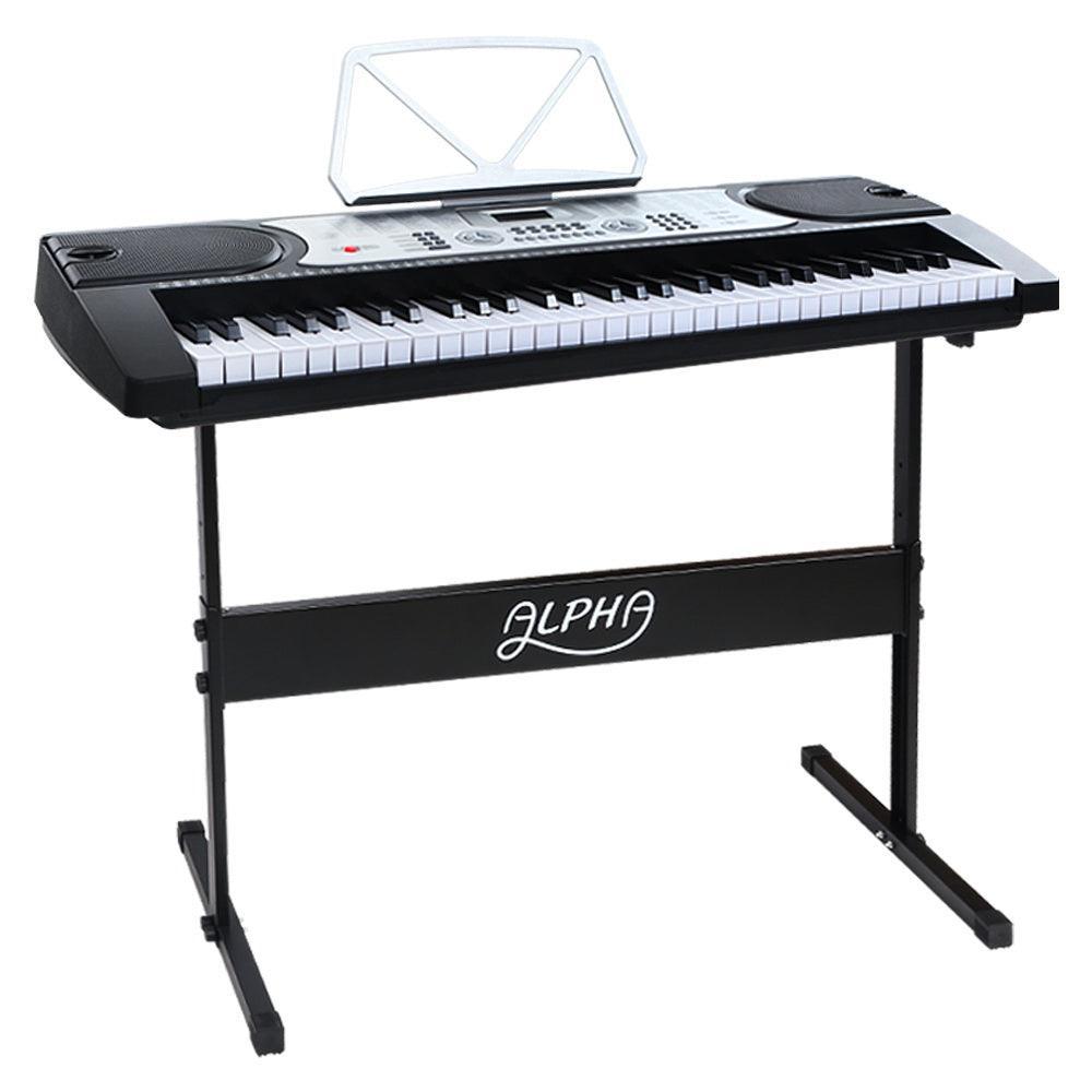 Alpha 61 Keys Electronic Piano Keyboard LED Electric Silver with Music Stand for Beginner - John Cootes