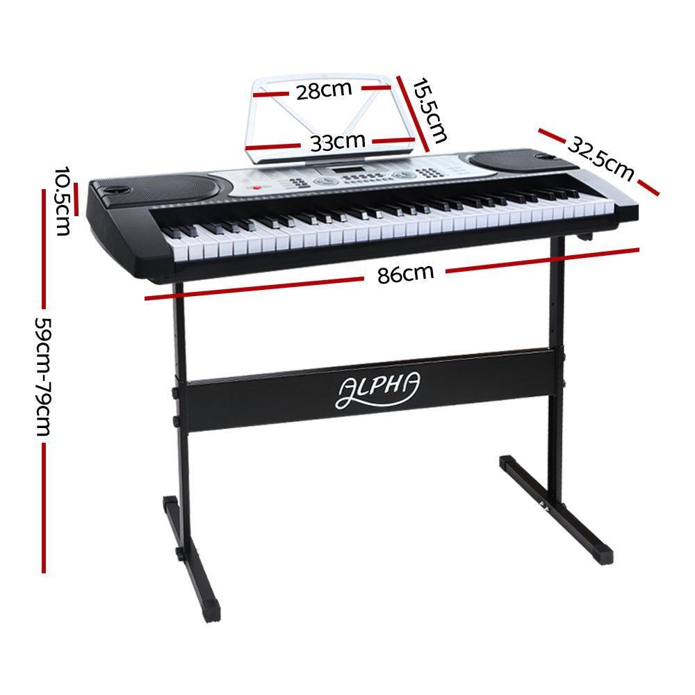 Alpha 61 Keys Electronic Piano Keyboard LED Electric Silver with Music Stand for Beginner - John Cootes