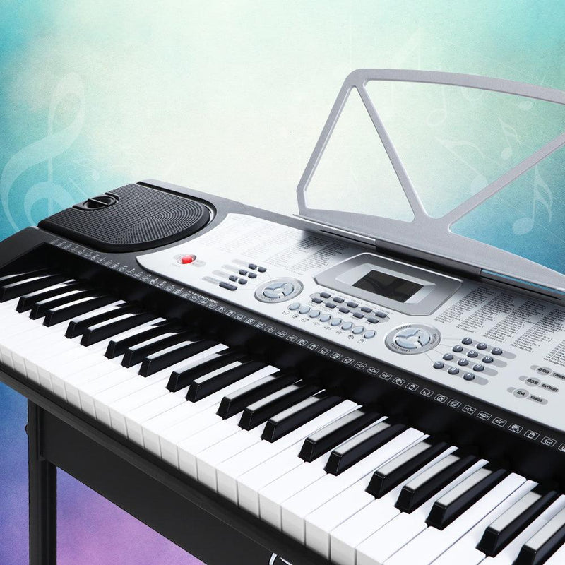 Alpha 61 Keys Electronic Piano Keyboard LED Electric Silver with Music Stand for Beginner - John Cootes