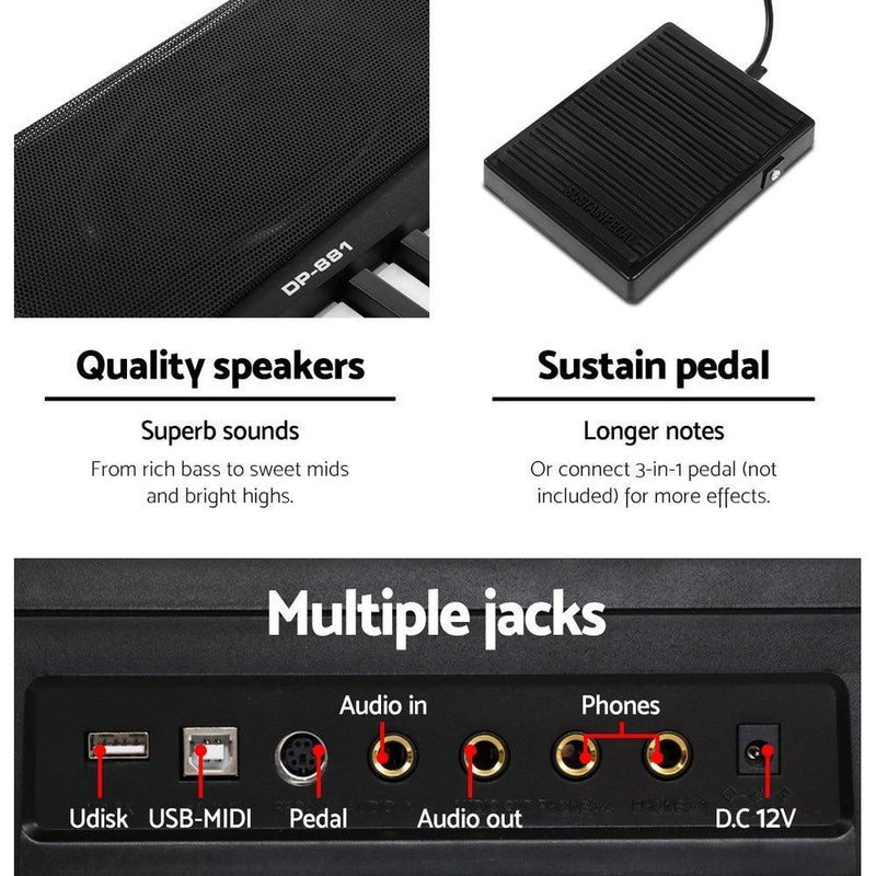 Alpha 88 Keys Electronic Piano Keyboard Electric Holder Music Stand Touch Sensitive with Sustain pedal - John Cootes