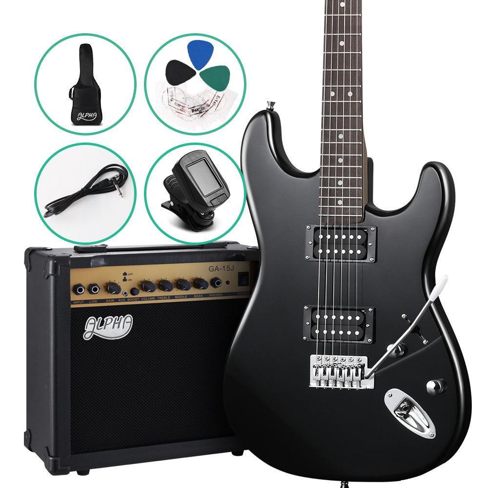 Alpha Electric Guitar And AMP Music String Instrument Rock Black Carry Bag Steel String - John Cootes