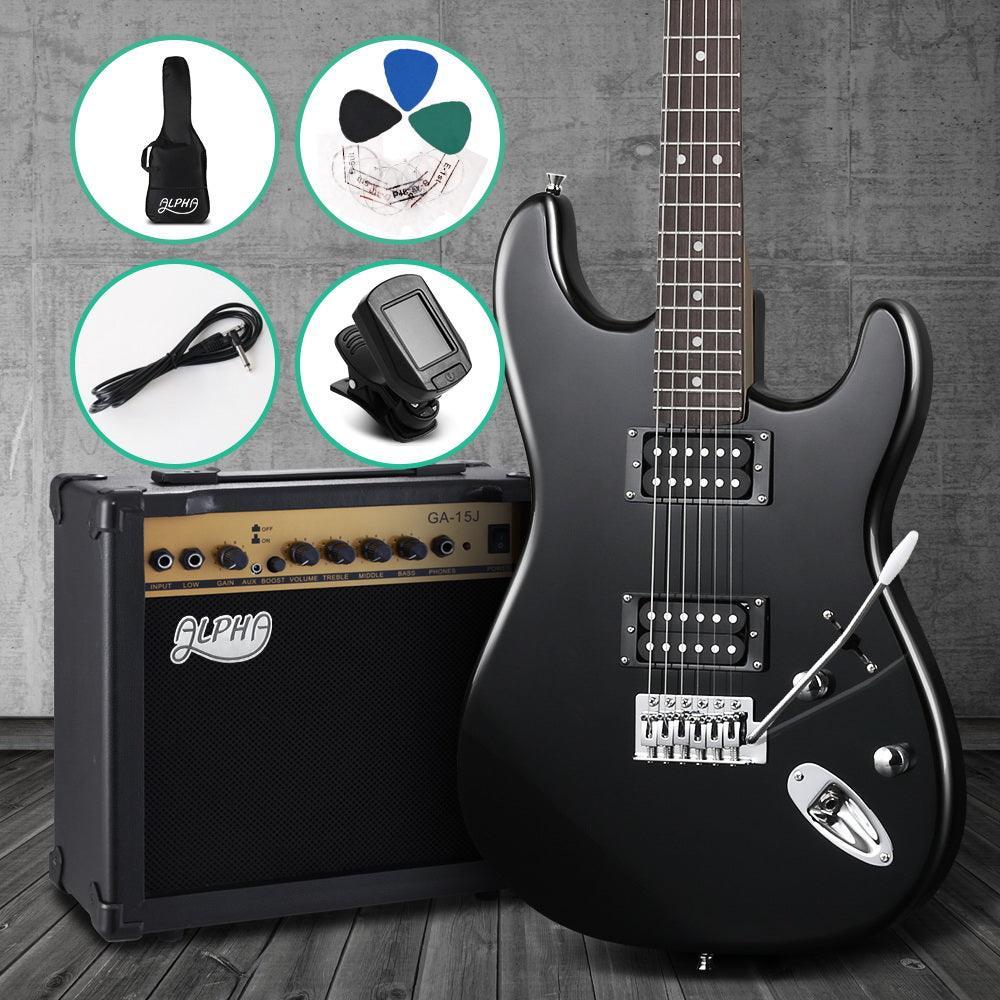 Alpha Electric Guitar And AMP Music String Instrument Rock Black Carry Bag Steel String - John Cootes