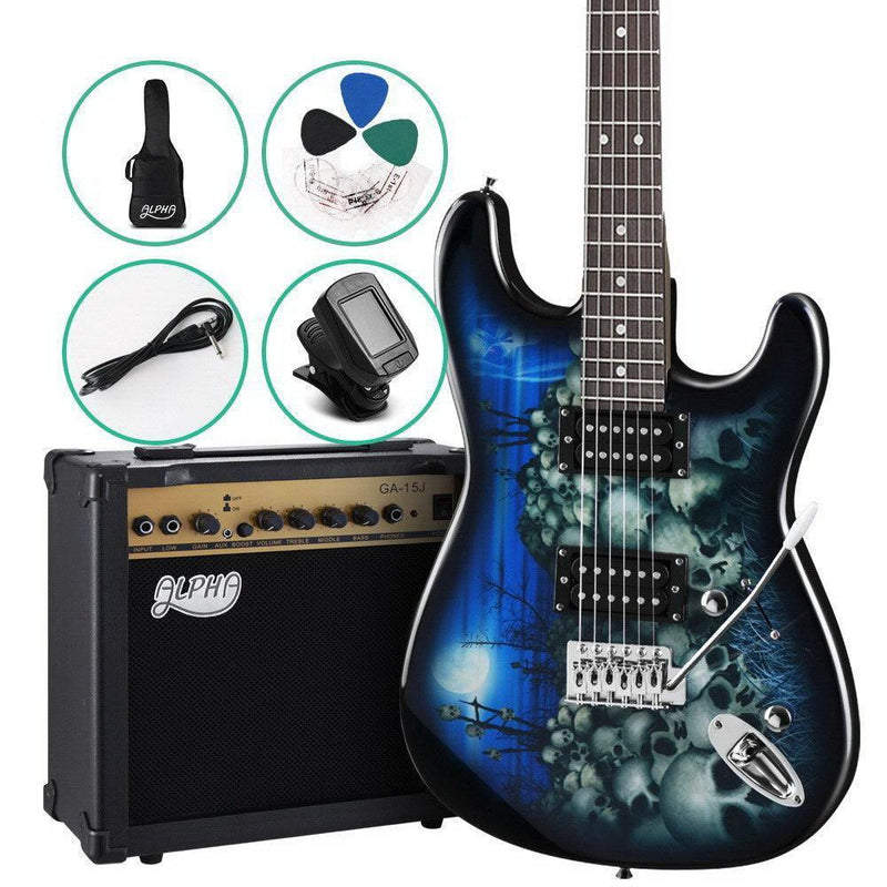 Alpha Electric Guitar And AMP Music String Instrument Rock Blue Carry Bag Steel String - John Cootes