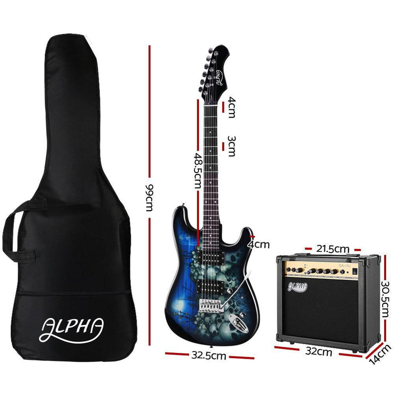 Alpha Electric Guitar And AMP Music String Instrument Rock Blue Carry Bag Steel String - John Cootes