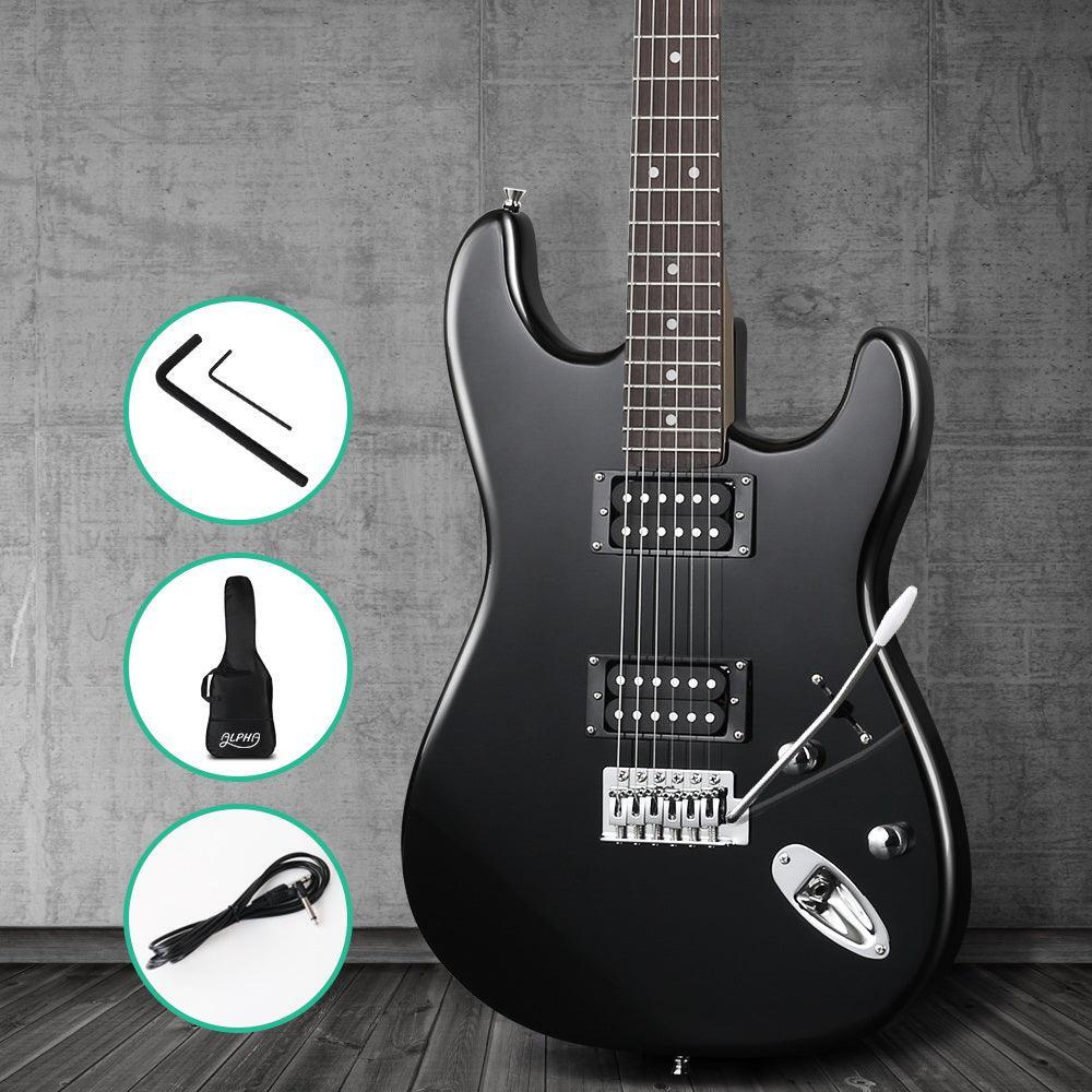 Alpha Electric Guitar Music String Instrument Rock Black Carry Bag Steel String - John Cootes