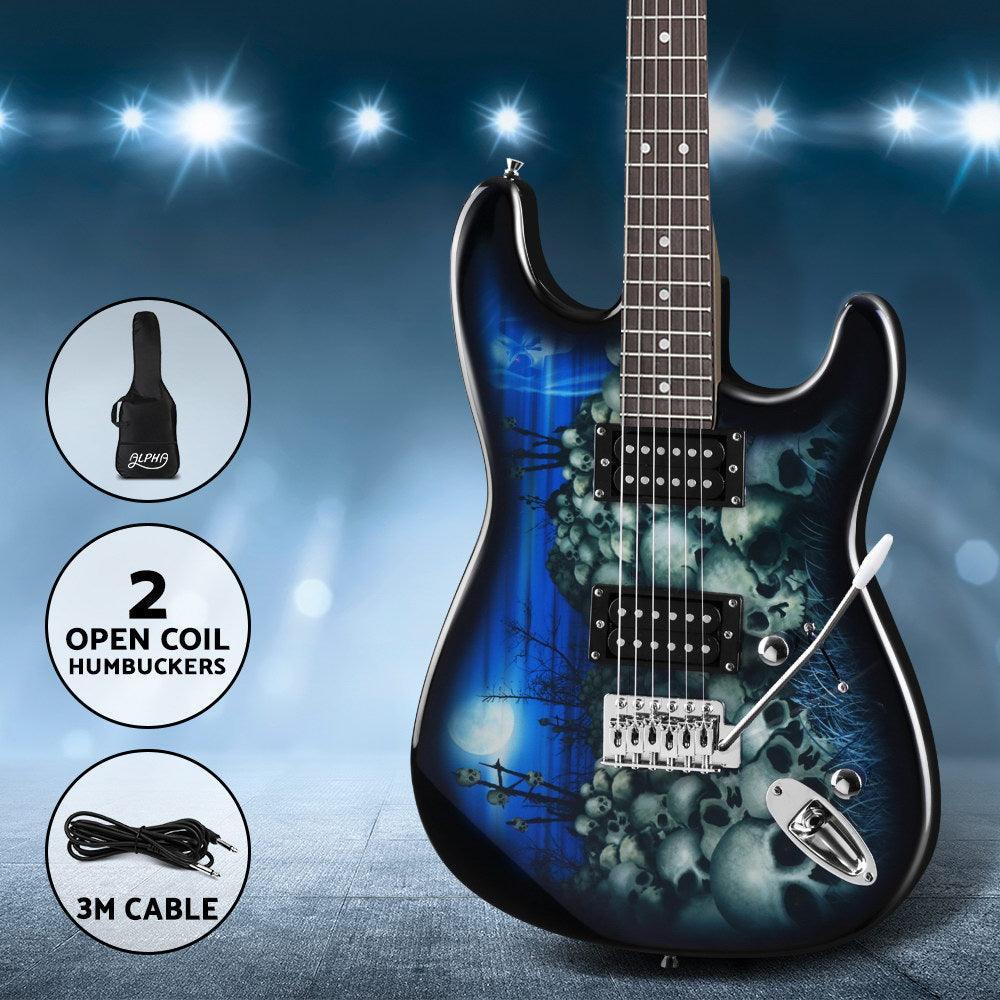 Alpha Electric Guitar Music String Instrument Rock Blue Carry Bag Steel String - John Cootes