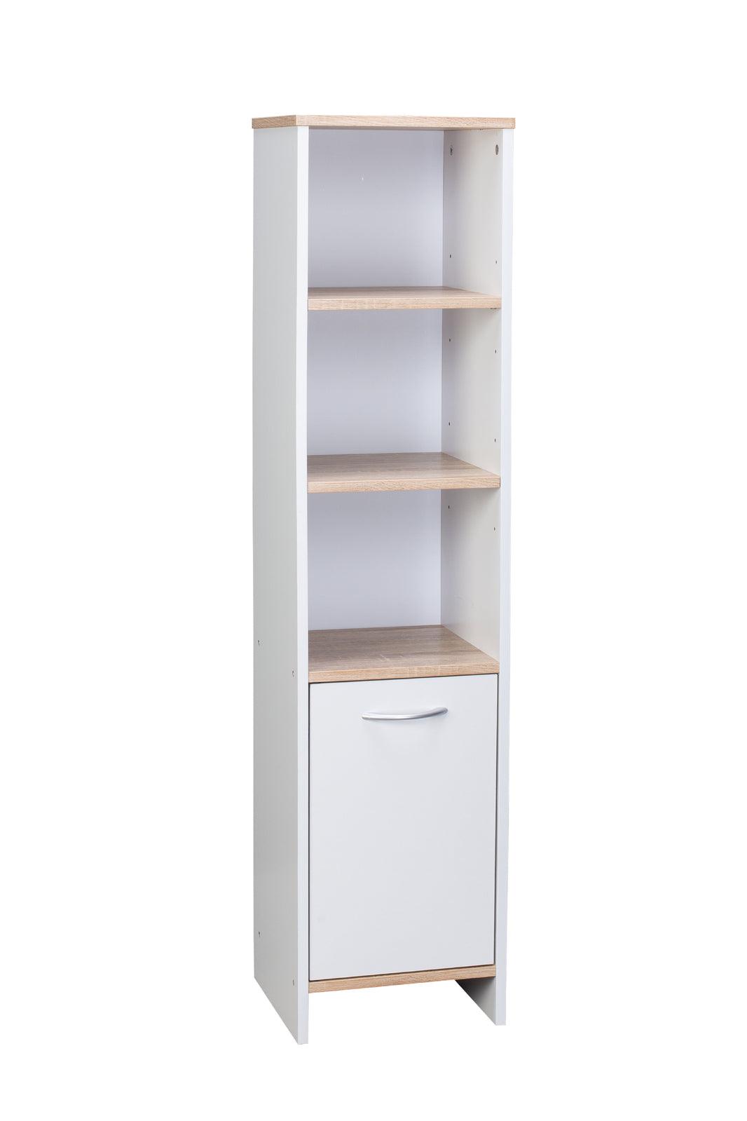 Alto Bathroom Tallboy Narrow High Cabinet With 1 Doors/3 Shelves - Oak/White - John Cootes