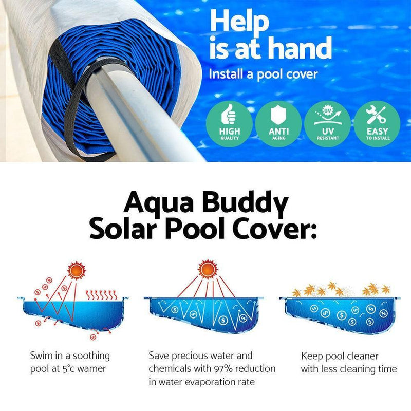 Aquabuddy 11x6.2m Pool Cover Roller Swimming Solar Blanket Heater Covers Bubble - John Cootes