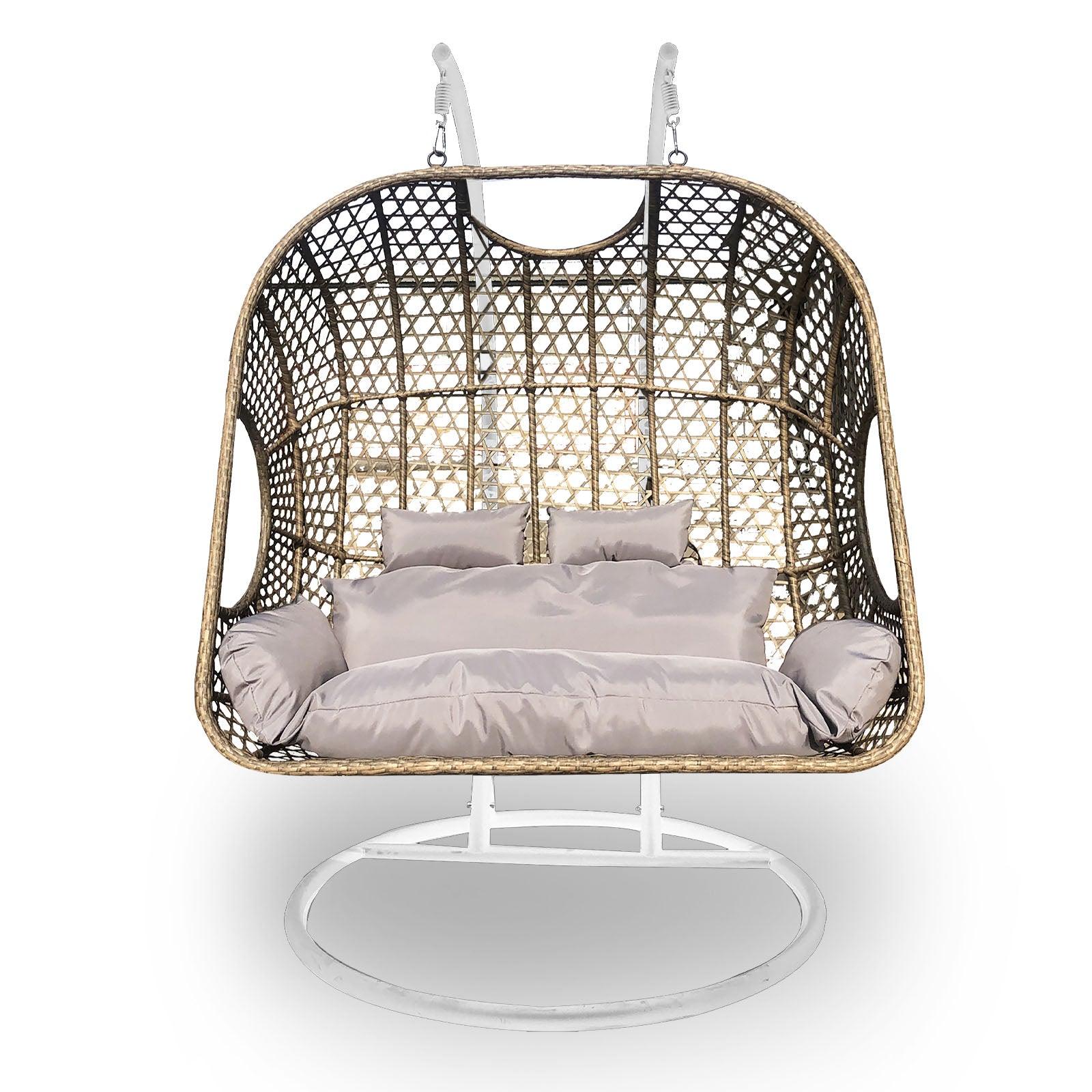 Arcadia Furniture 2 Seater Rocking Egg Chair Outdoor Wicker Rattan Patio Garden - Oatmeal and Grey - John Cootes