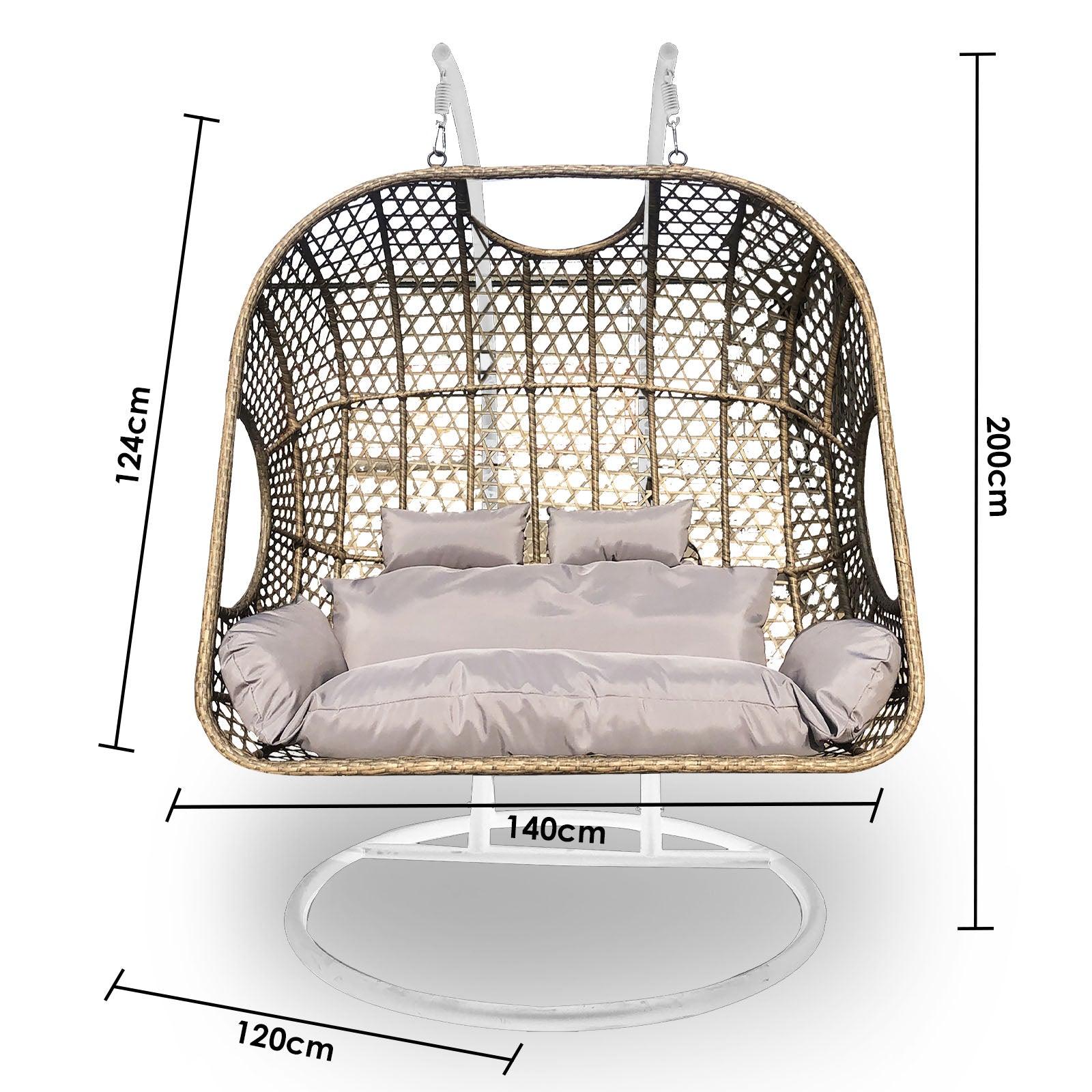 Arcadia Furniture 2 Seater Rocking Egg Chair Outdoor Wicker Rattan Patio Garden - Oatmeal and Grey - John Cootes