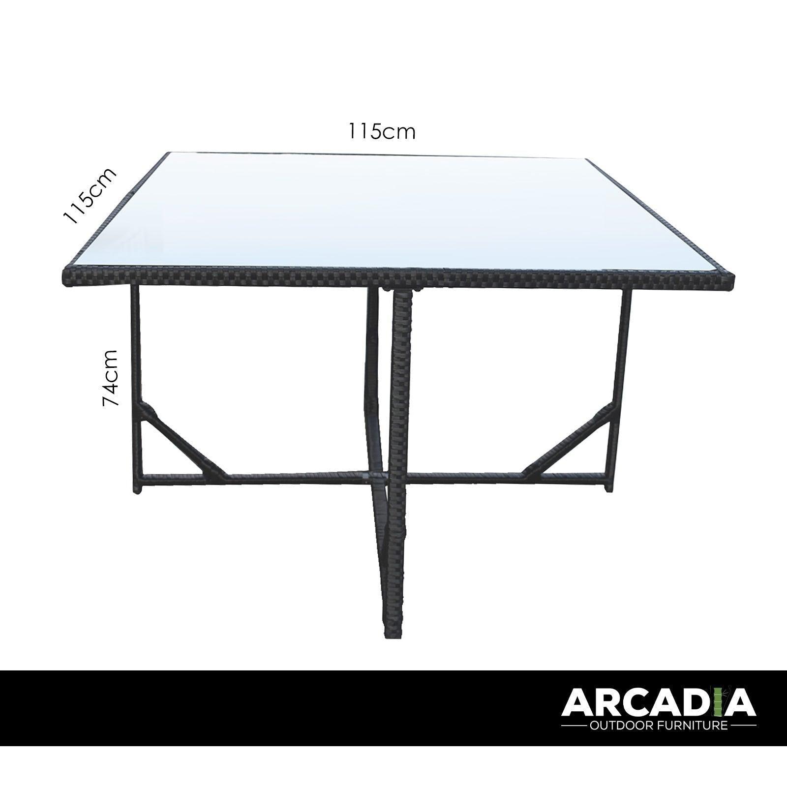 Arcadia Furniture 5 Piece Outdoor Dining Table Set Rattan Table Chairs Garden - Black and Grey - John Cootes