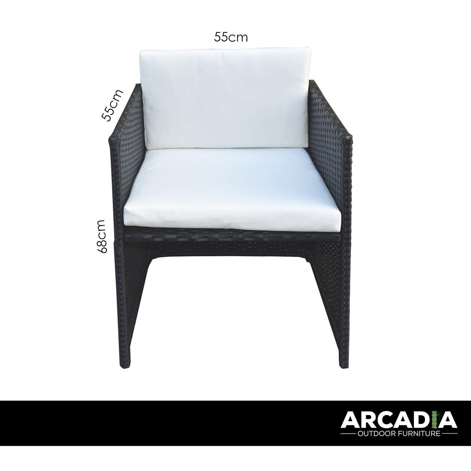 Arcadia Furniture 5 Piece Outdoor Dining Table Set Rattan Table Chairs Garden - Black and Grey - John Cootes