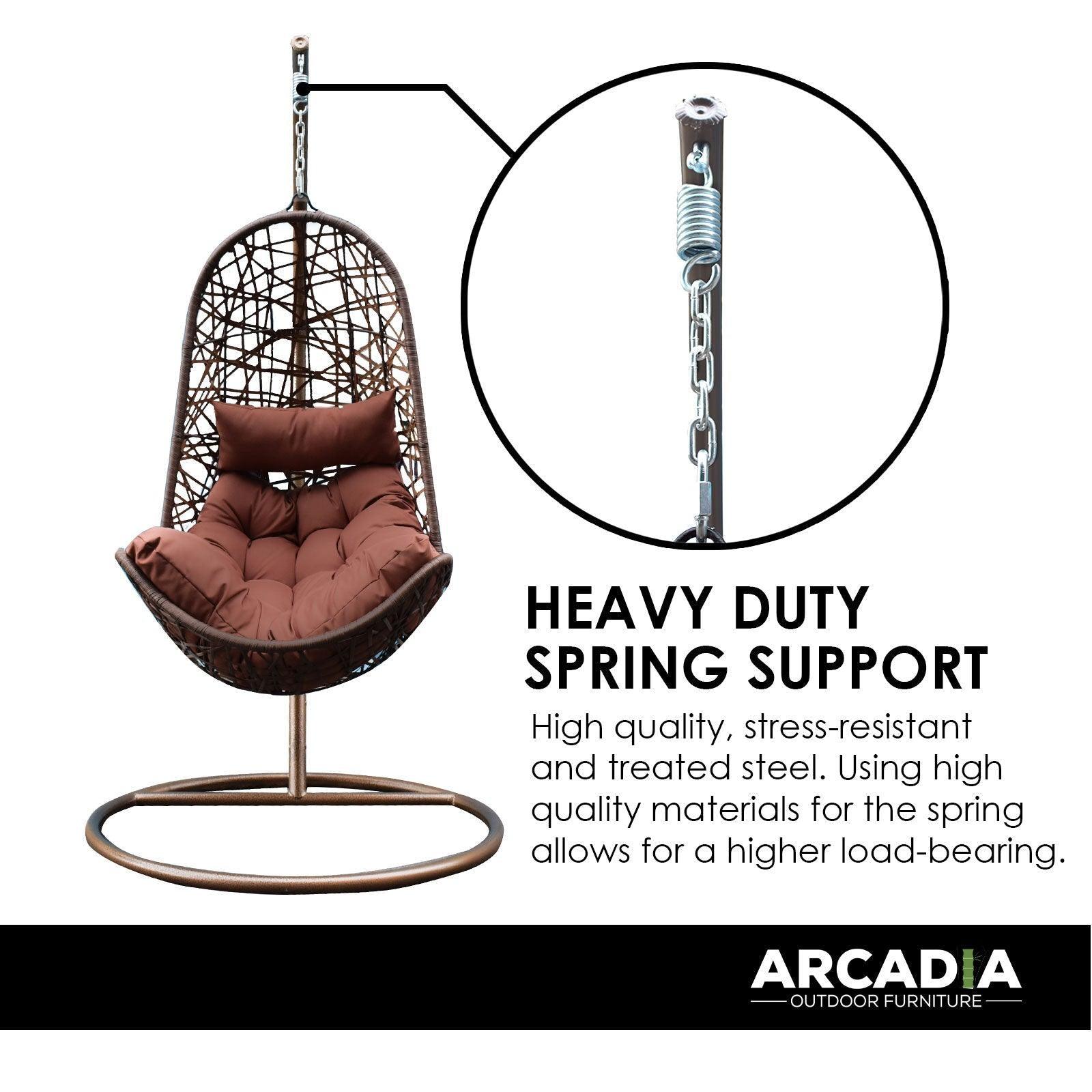 Arcadia Furniture Hanging Basket Egg Chair Outdoor Wicker Rattan Patio Garden - Brown and Coffee - John Cootes