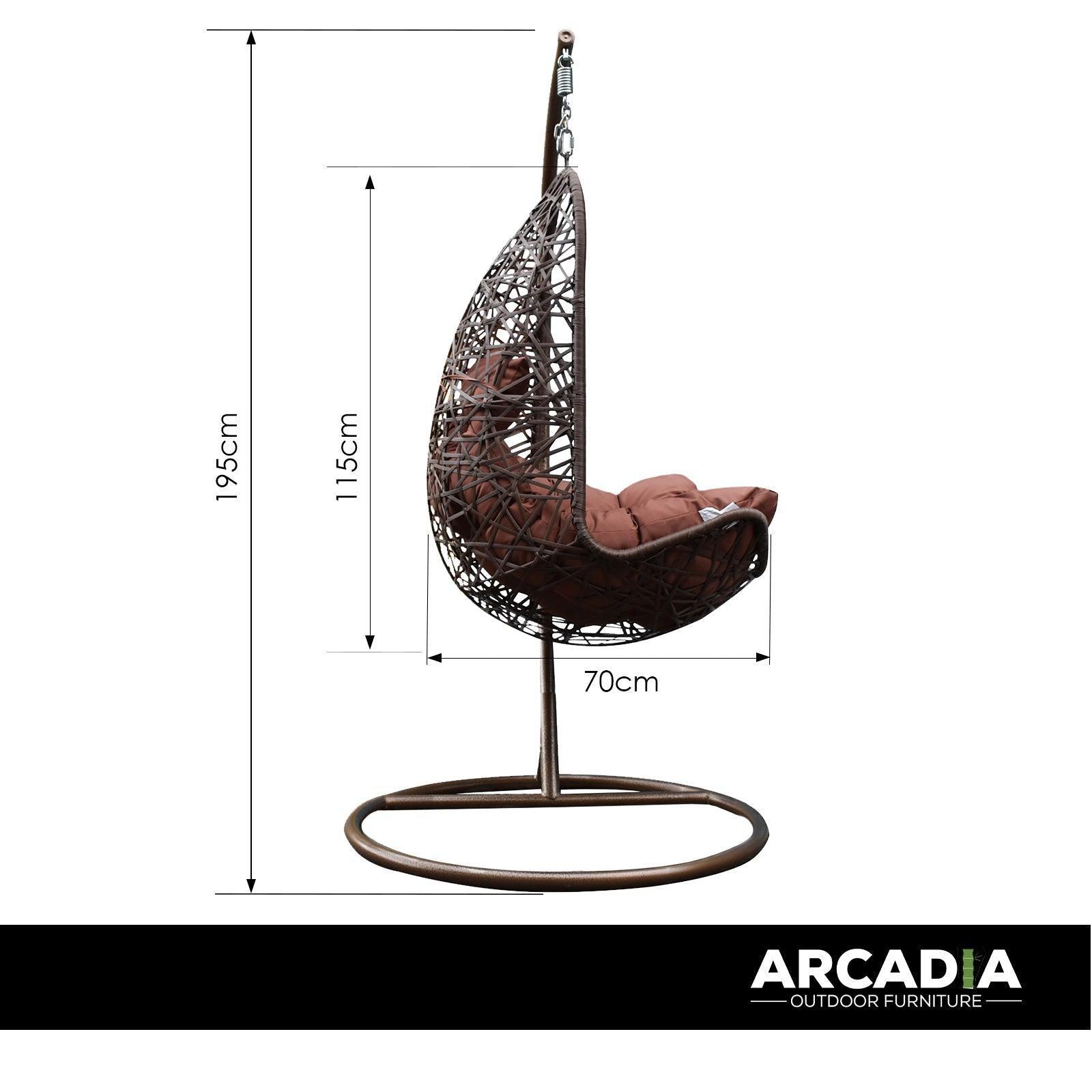 Arcadia Furniture Hanging Basket Egg Chair Outdoor Wicker Rattan Patio Garden - Brown and Coffee - John Cootes