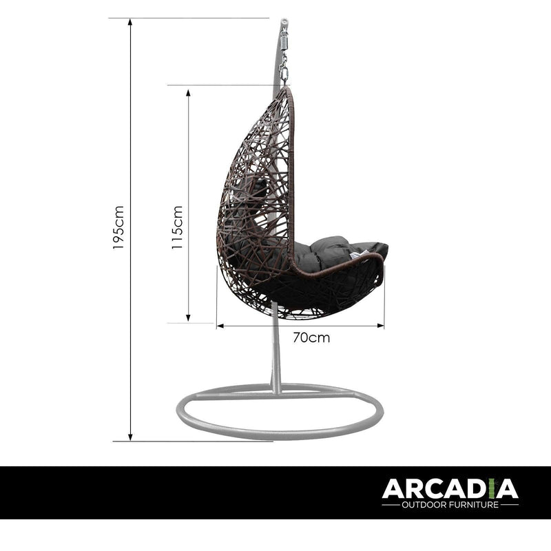 Arcadia Furniture Hanging Basket Egg Chair Outdoor Wicker Rattan Patio Garden - Oatmeal and Grey - John Cootes