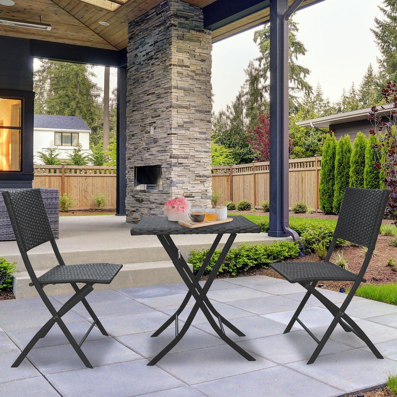 Arcadia Furniture Outdoor 3 Piece Foldable Rattan Coffee Table Set Garden Patio - Black - John Cootes