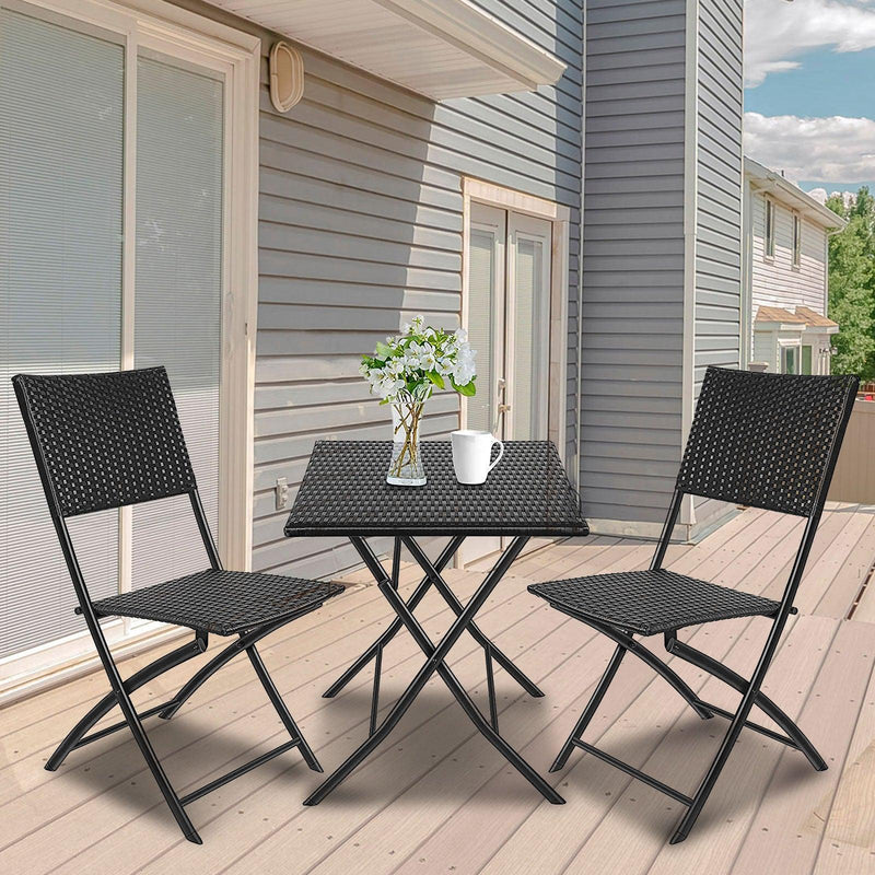Arcadia Furniture Outdoor 3 Piece Foldable Rattan Coffee Table Set Garden Patio - Black - John Cootes