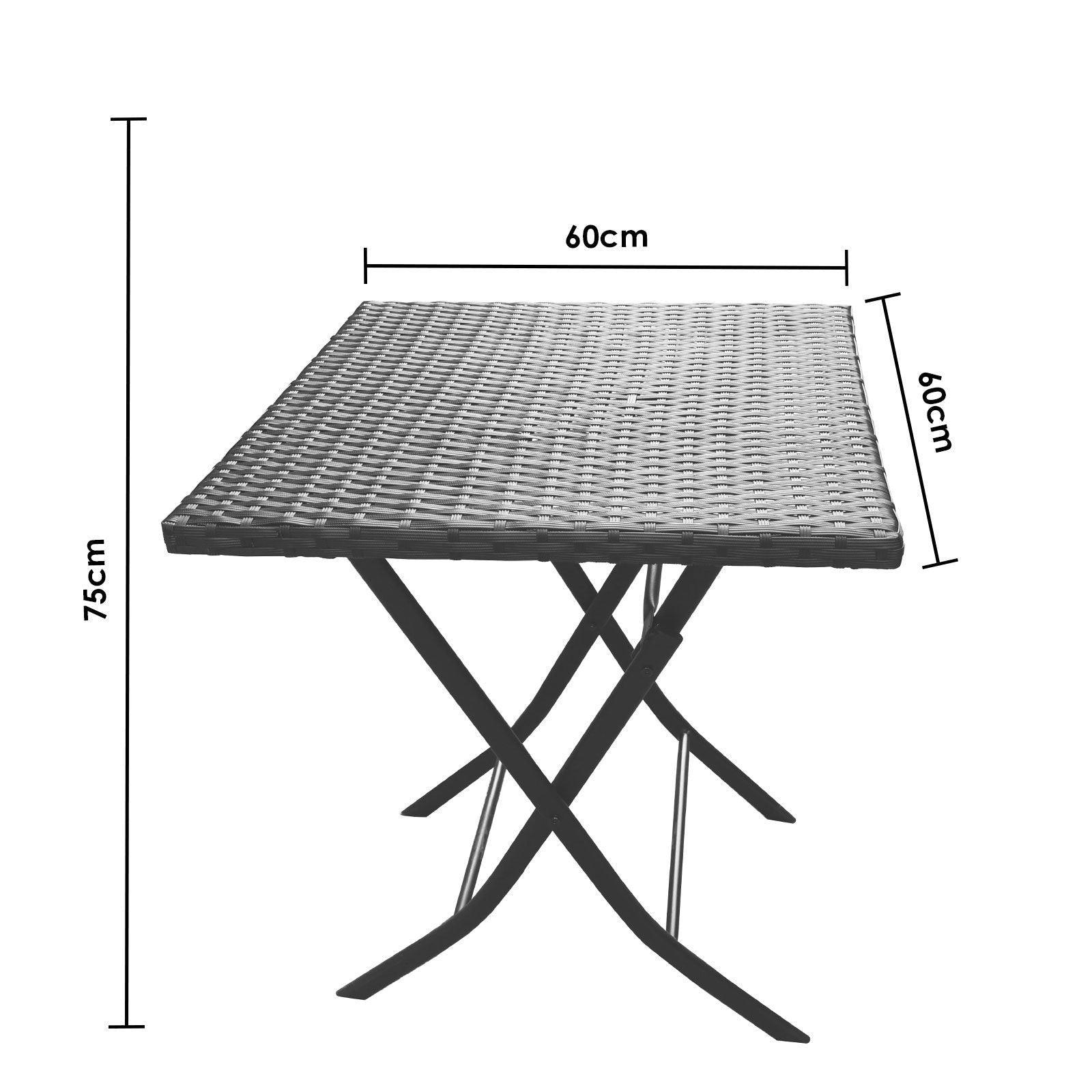 Arcadia Furniture Outdoor 3 Piece Foldable Rattan Coffee Table Set Garden Patio - Black - John Cootes