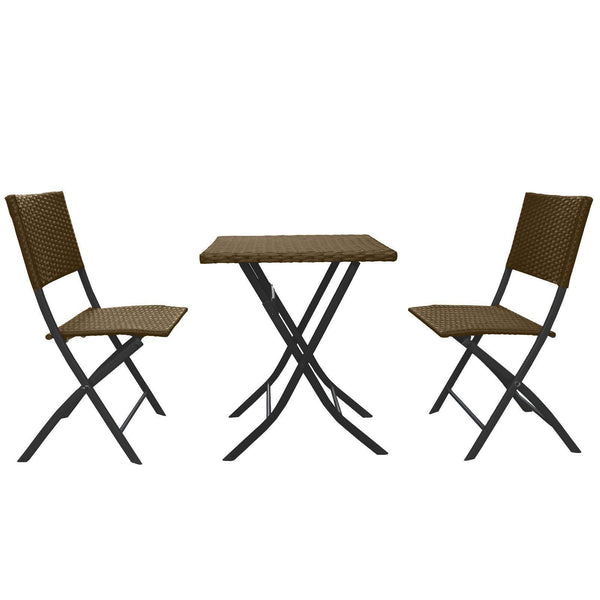 Arcadia Furniture Outdoor 3 Piece Foldable Rattan Coffee Table Set Garden Patio - Oatmeal - John Cootes