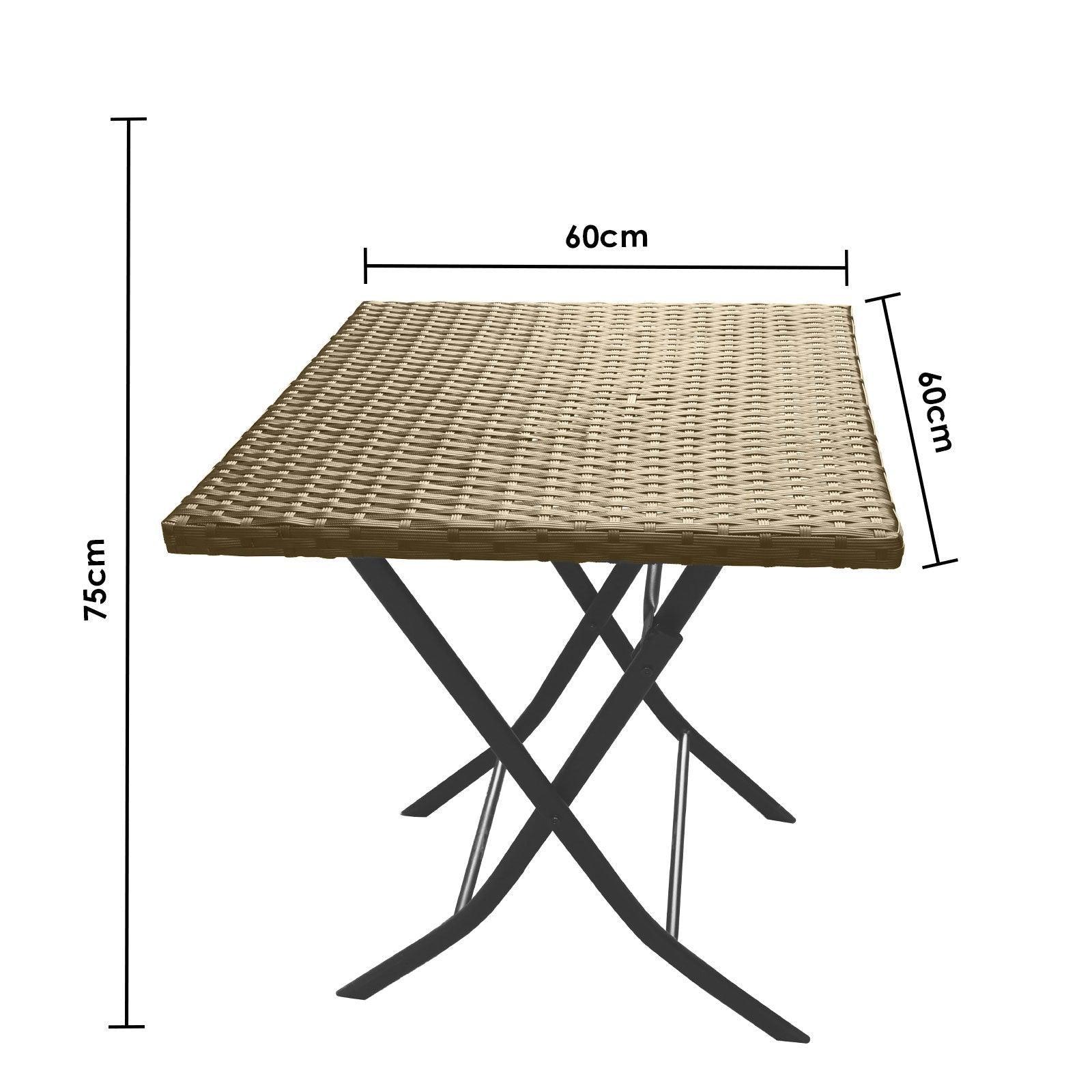 Arcadia Furniture Outdoor 3 Piece Foldable Rattan Coffee Table Set Garden Patio - Oatmeal - John Cootes