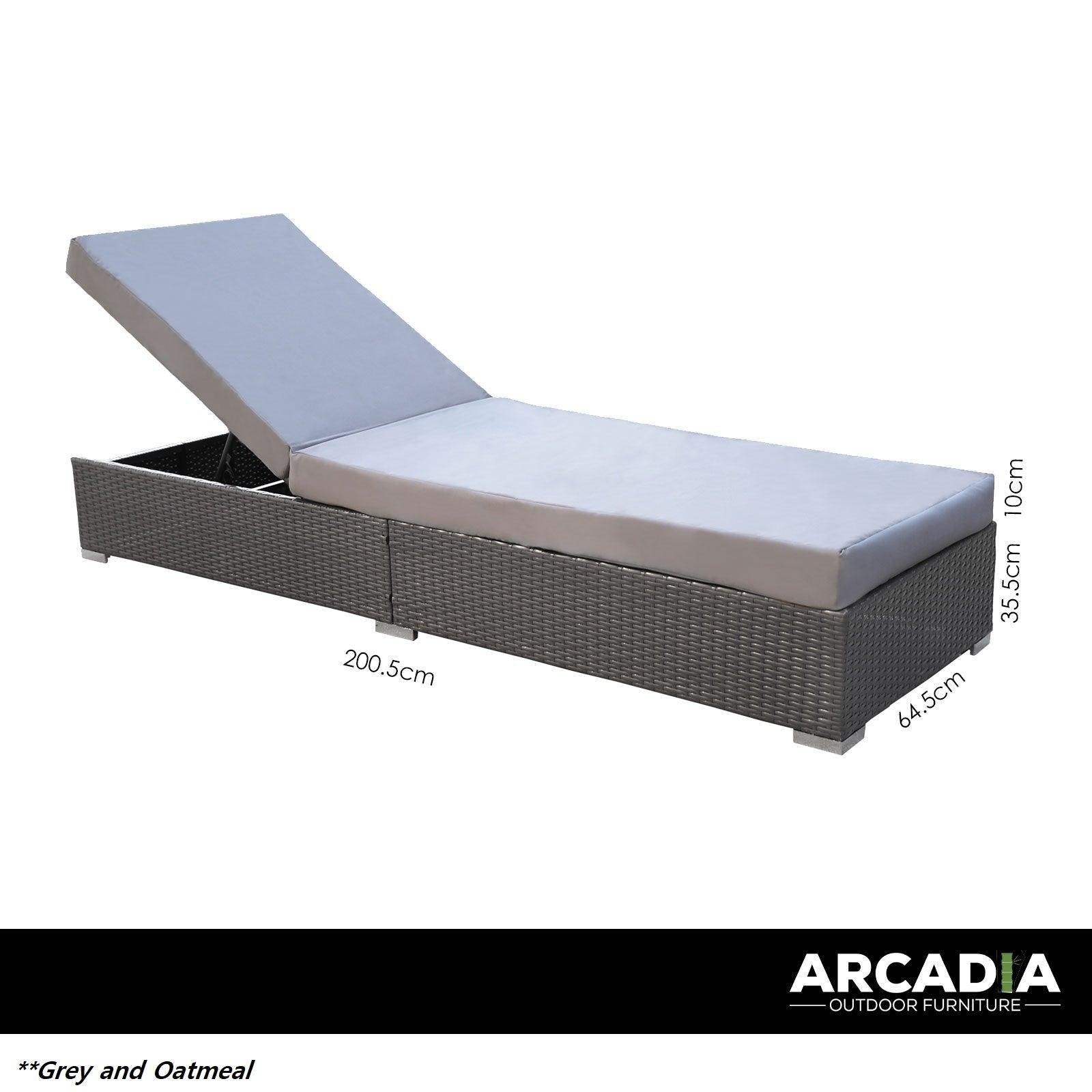 Arcadia Furniture Outdoor 3 Piece Sunlounge Set Rattan Garden Day Bed Lounger - Black and Grey - John Cootes