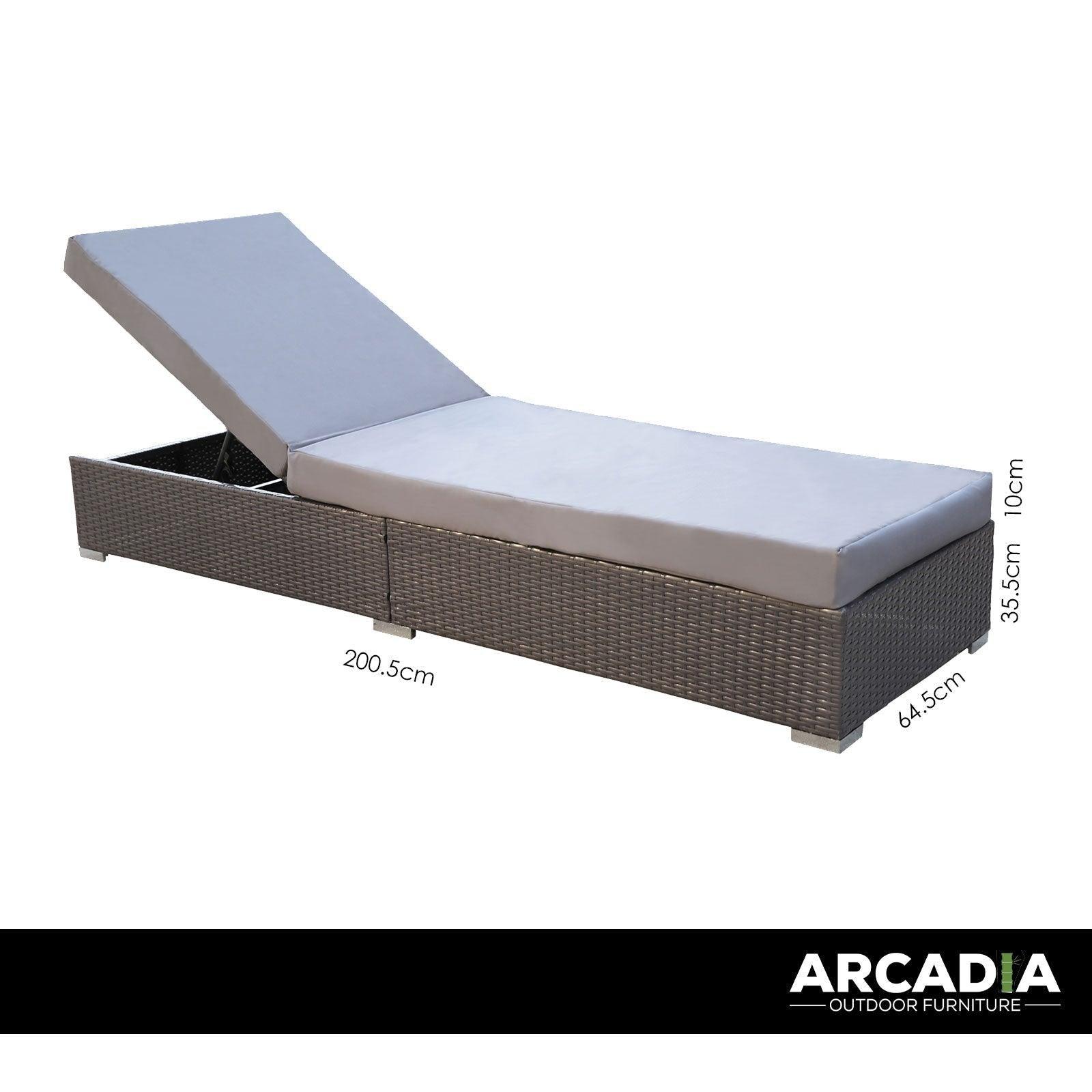 Arcadia Furniture Outdoor 3 Piece Sunlounge Set Rattan Garden Day Bed Lounger - Oatmeal and Grey - John Cootes